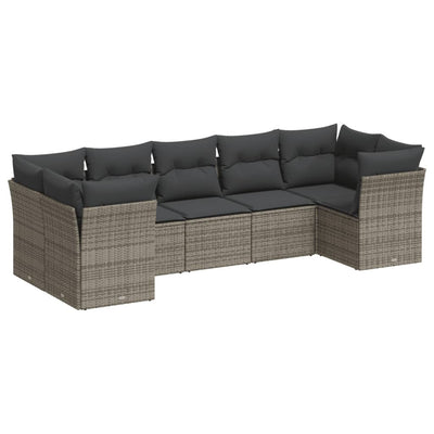 7 Piece Garden Sofa Set with Cushions Grey Poly Rattan