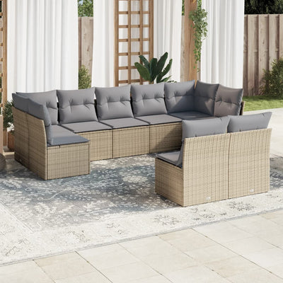 9 Piece Garden Sofa Set with Cushions Beige Poly Rattan