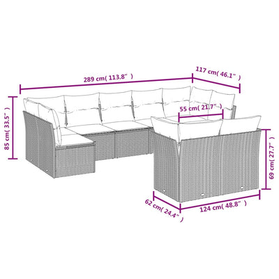 9 Piece Garden Sofa Set with Cushions Grey Poly Rattan