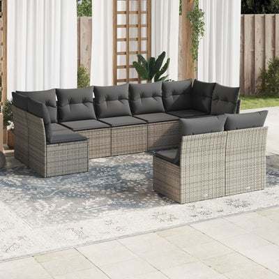 9 Piece Garden Sofa Set with Cushions Grey Poly Rattan