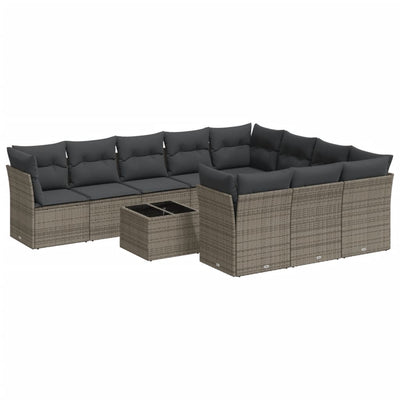 11 Piece Garden Sofa Set with Cushions Grey Poly Rattan