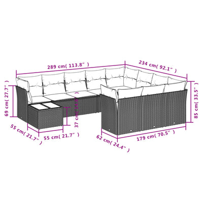 11 Piece Garden Sofa Set with Cushions Grey Poly Rattan