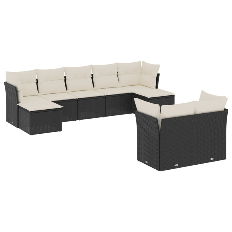 9 Piece Garden Sofa Set with Cushions Black Poly Rattan