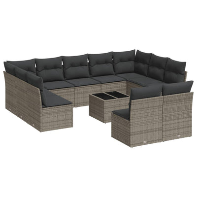 12 Piece Garden Sofa Set with Cushions Grey Poly Rattan