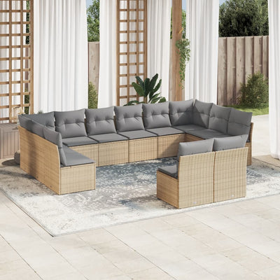 12 Piece Garden Sofa Set with Cushions Beige Poly Rattan