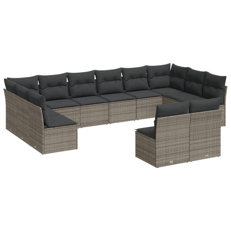 12 Piece Garden Sofa Set with Cushions Grey Poly Rattan