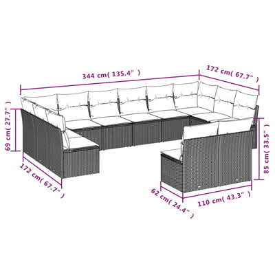 12 Piece Garden Sofa Set with Cushions Grey Poly Rattan