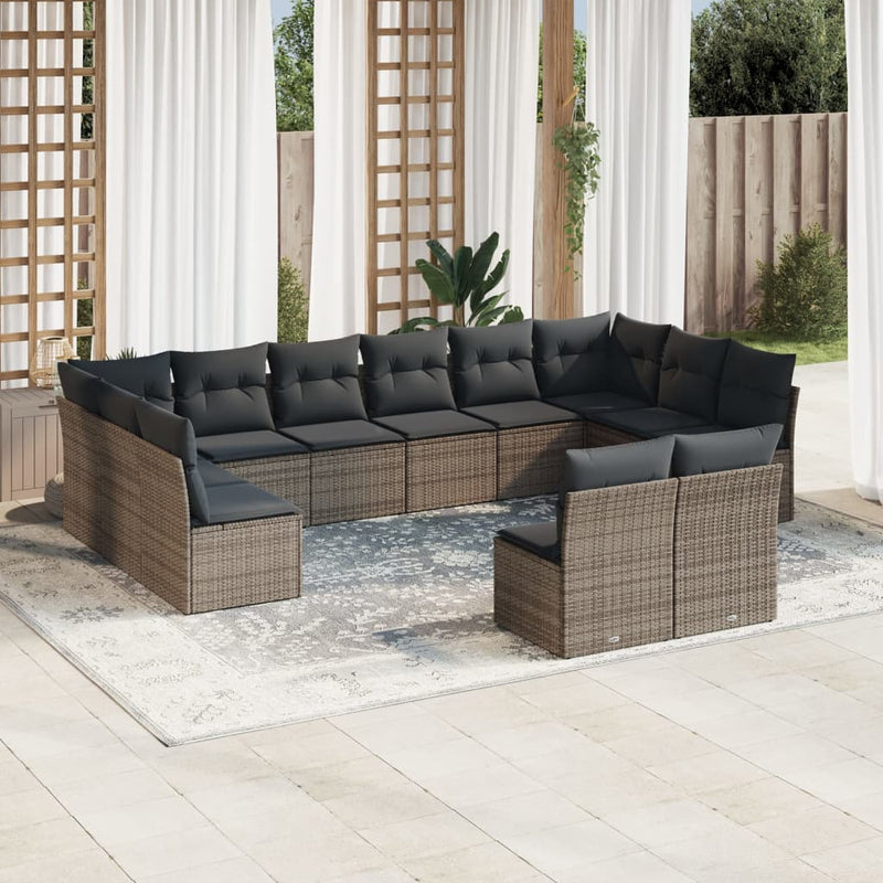 12 Piece Garden Sofa Set with Cushions Grey Poly Rattan