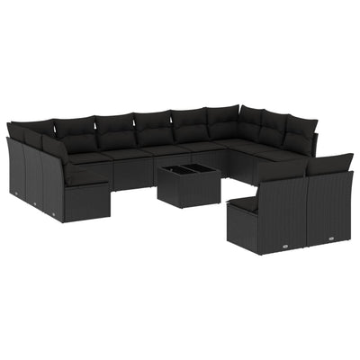 13 Piece Garden Sofa Set with Cushions Black Poly Rattan