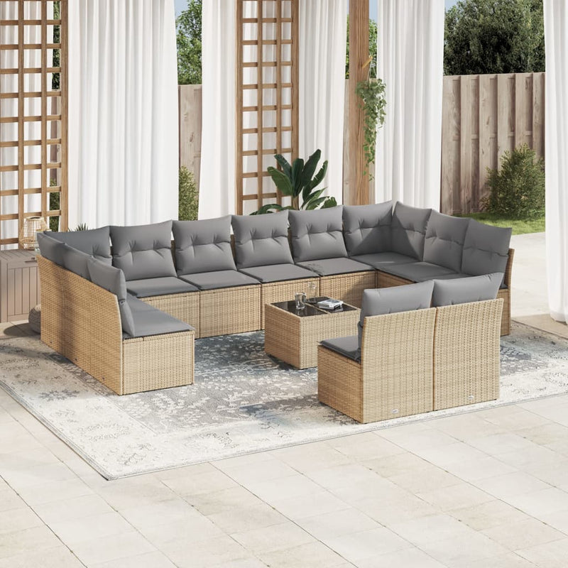 13 Piece Garden Sofa Set with Cushions Beige Poly Rattan