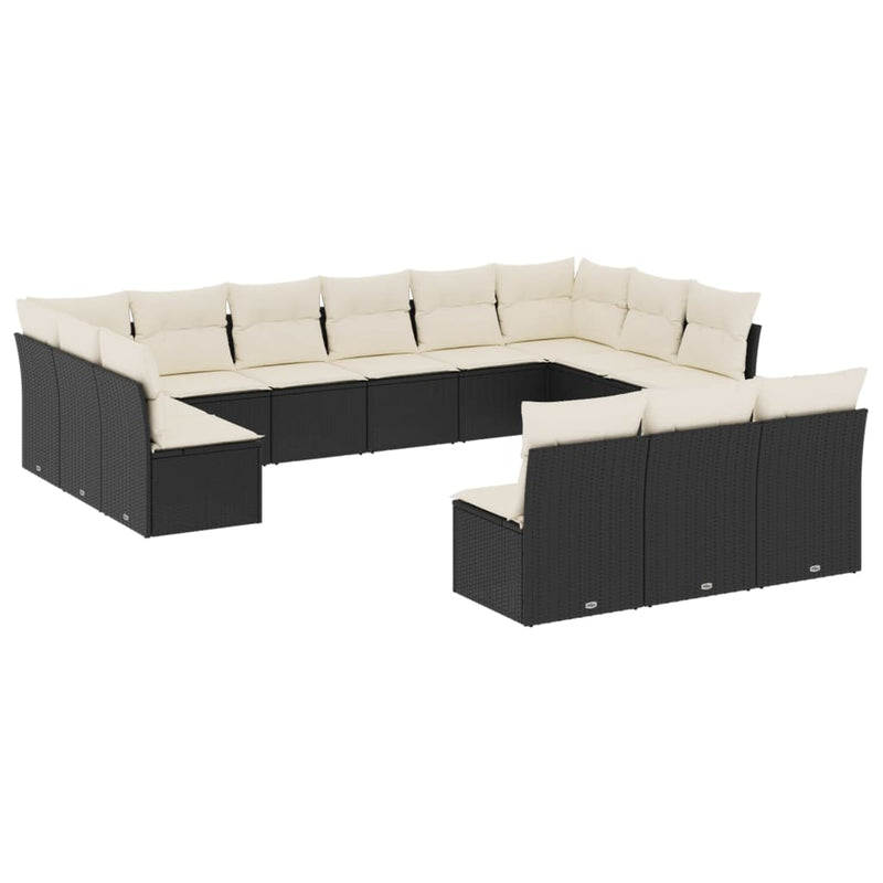 13 Piece Garden Sofa Set with Cushions Black Poly Rattan