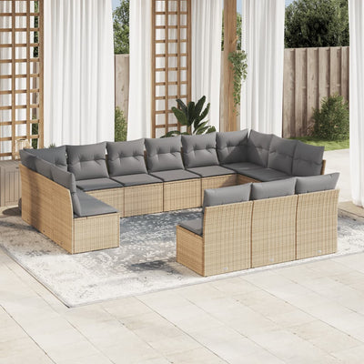 13 Piece Garden Sofa Set with Cushions Beige Poly Rattan