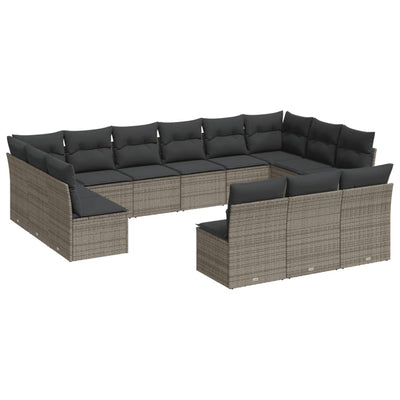 13 Piece Garden Sofa Set with Cushions Grey Poly Rattan