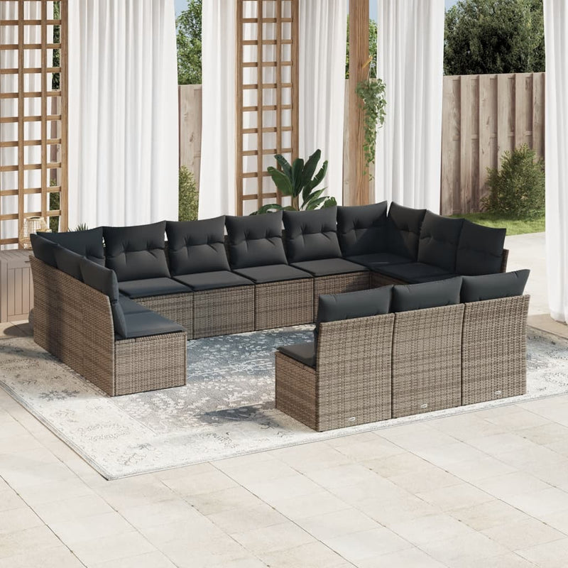 13 Piece Garden Sofa Set with Cushions Grey Poly Rattan