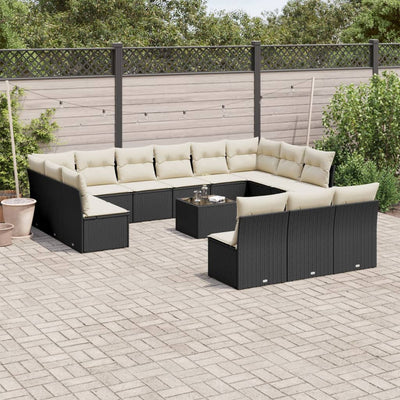 14 Piece Garden Sofa Set with Cushions Black Poly Rattan