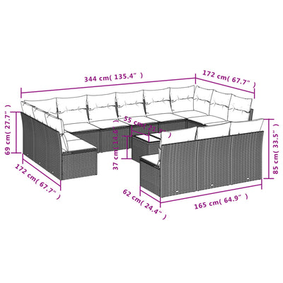 14 Piece Garden Sofa Set with Cushions Grey Poly Rattan