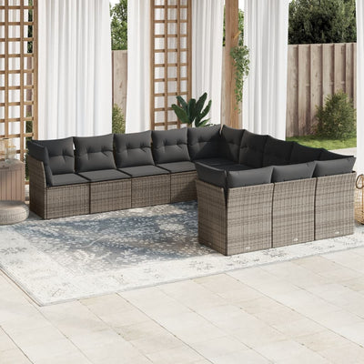 11 Piece Garden Sofa Set with Cushions Grey Poly Rattan