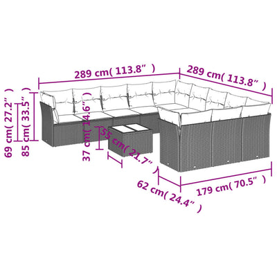 12 Piece Garden Sofa Set with Cushions Black Poly Rattan