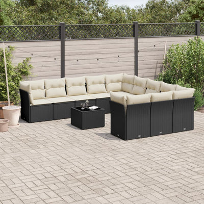 12 Piece Garden Sofa Set with Cushions Black Poly Rattan