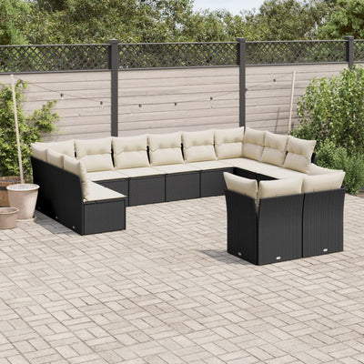 12 Piece Garden Sofa Set with Cushions Black Poly Rattan