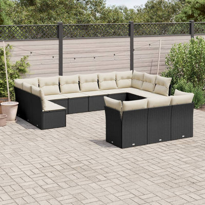 13 Piece Garden Sofa Set with Cushions Black Poly Rattan