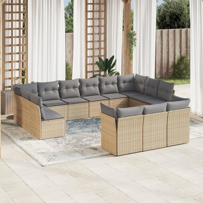 13 Piece Garden Sofa Set with Cushions Beige Poly Rattan