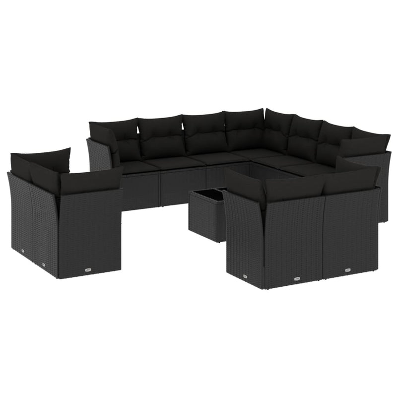 12 Piece Garden Sofa Set with Cushions Black Poly Rattan