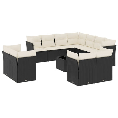 12 Piece Garden Sofa Set with Cushions Black Poly Rattan