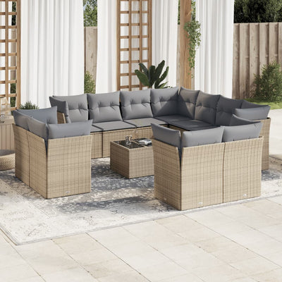 12 Piece Garden Sofa Set with Cushions Beige Poly Rattan