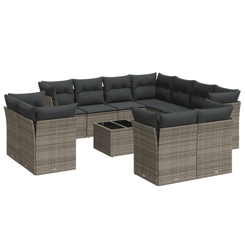 12 Piece Garden Sofa Set with Cushions Grey Poly Rattan