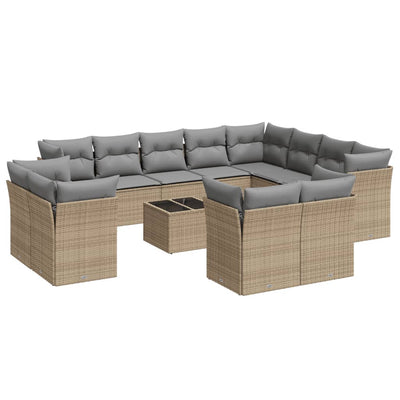 13 Piece Garden Sofa Set with Cushions Beige Poly Rattan