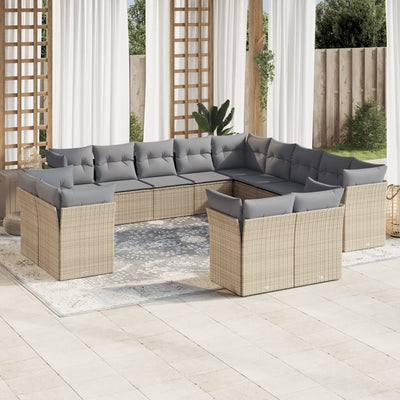 13 Piece Garden Sofa Set with Cushions Beige Poly Rattan