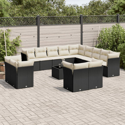 14 Piece Garden Sofa Set with Cushions Black Poly Rattan