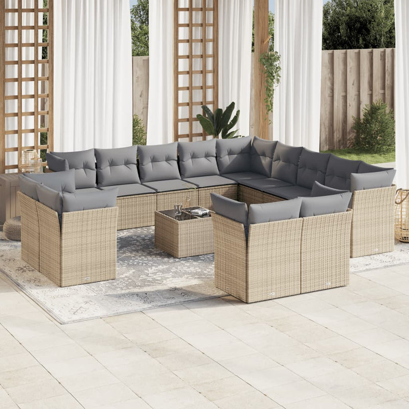 14 Piece Garden Sofa Set with Cushions Beige Poly Rattan