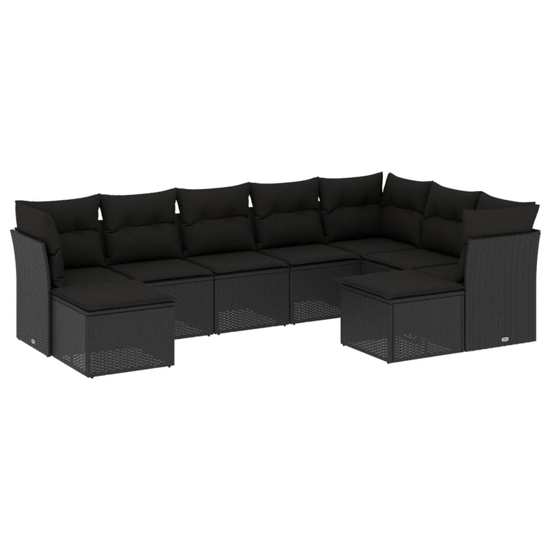 9 Piece Garden Sofa Set with Cushions Black Poly Rattan