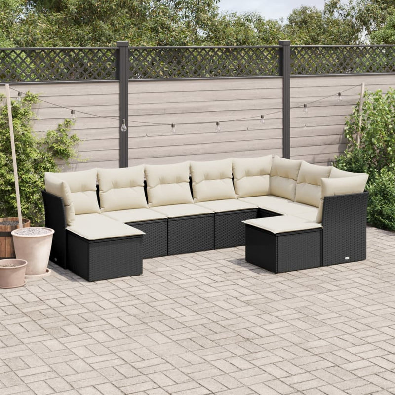 9 Piece Garden Sofa Set with Cushions Black Poly Rattan