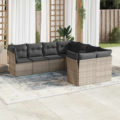 8 Piece Garden Sofa Set with Cushions Grey Poly Rattan