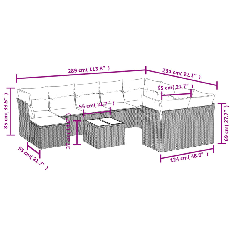 11 Piece Garden Sofa Set with Cushions Grey Poly Rattan