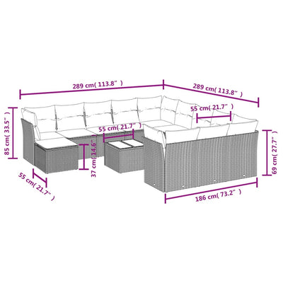 13 Piece Garden Sofa Set with Cushions Grey Poly Rattan