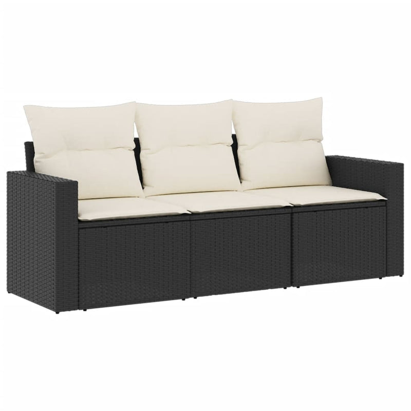 3 Piece Garden Sofa Set with Cushions Black Poly Rattan