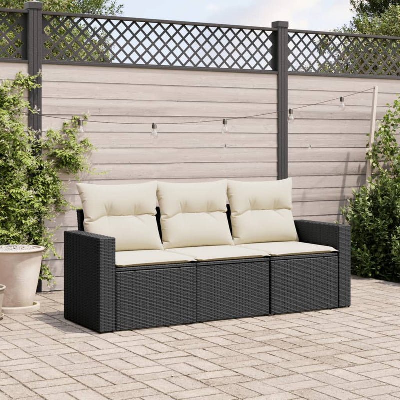 3 Piece Garden Sofa Set with Cushions Black Poly Rattan