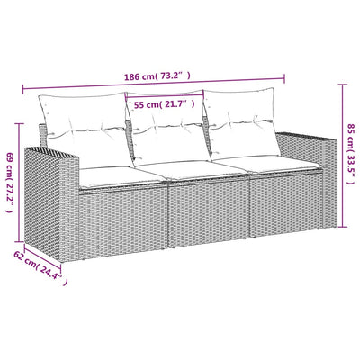 3 Piece Garden Sofa Set with Cushions Grey Poly Rattan