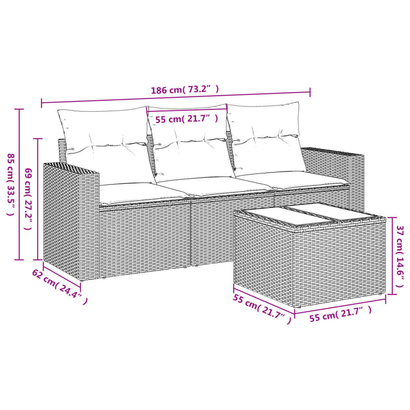 4 Piece Garden Sofa Set with Cushions Black Poly Rattan