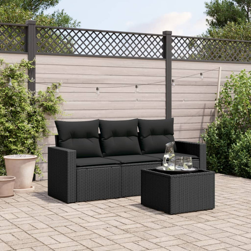 4 Piece Garden Sofa Set with Cushions Black Poly Rattan