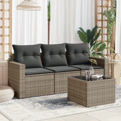 4 Piece Garden Sofa Set with Cushions Grey Poly Rattan