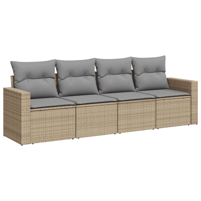 4 Piece Garden Sofa Set with Cushions Beige Poly Rattan