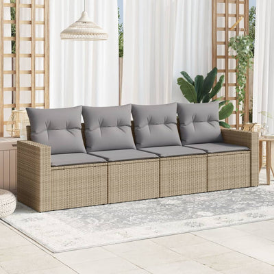 4 Piece Garden Sofa Set with Cushions Beige Poly Rattan