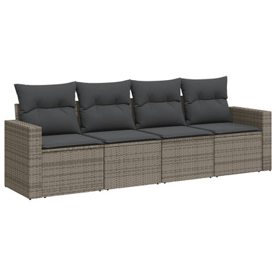 4 Piece Garden Sofa Set with Cushions Grey Poly Rattan