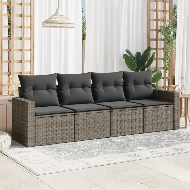 4 Piece Garden Sofa Set with Cushions Grey Poly Rattan