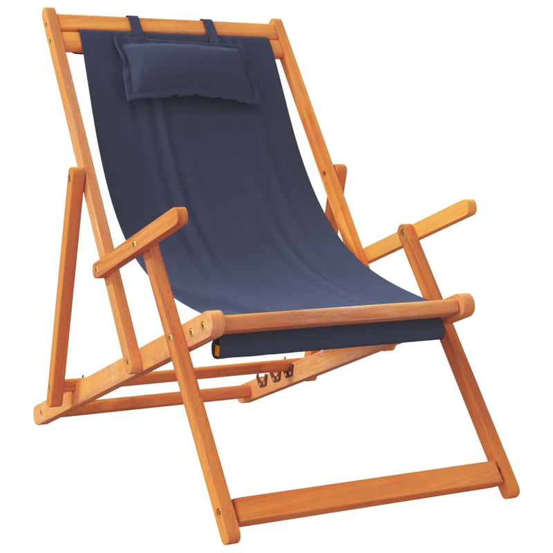 Folding Beach Chairs 2 pcs Blue Fabric